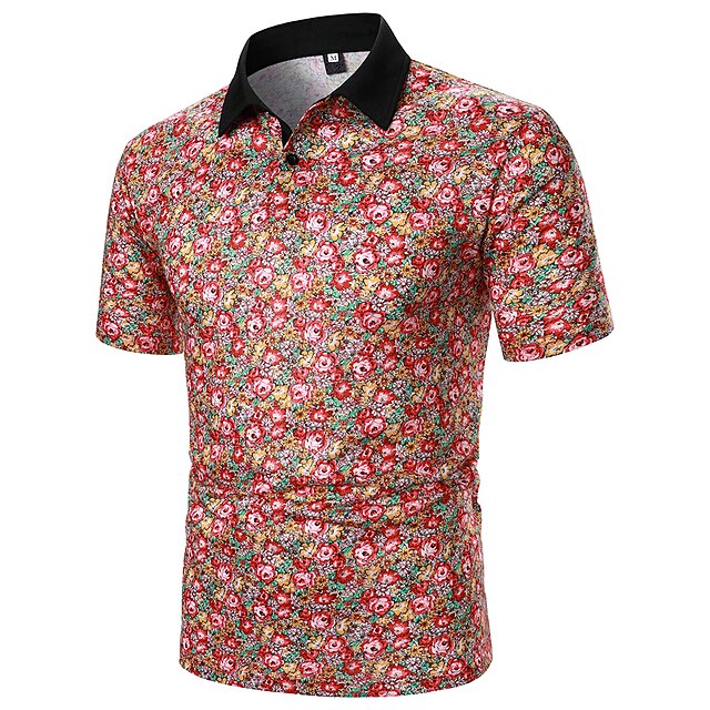 

Men's Golf Shirt Dress Shirt Casual Shirt T shirt Shirt Print Floral Holiday Geometry Classic Collar Casual Daily Button-Down Print Short Sleeve Tops Color Block Casual Fashion Classic Red