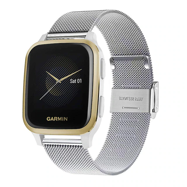 Watch Band for Garmin Forerunner 645/245/158/55 Music Venu Sq 2(Music) / Sq(Music) / 2 Plus, Venu Vívoactive 3 (Music), Vívomove 3 / HR / Sport / Style / Luxe Approach S42 / S40 / S12 Stainless Steel 9