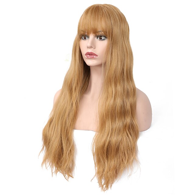 Beauty & Hair Wigs & Hair Pieces | Blonde Wigs with Bangs Synthetic Wigs with Bangs Wavy Wig Strawberry Blonde Color Natural Wav