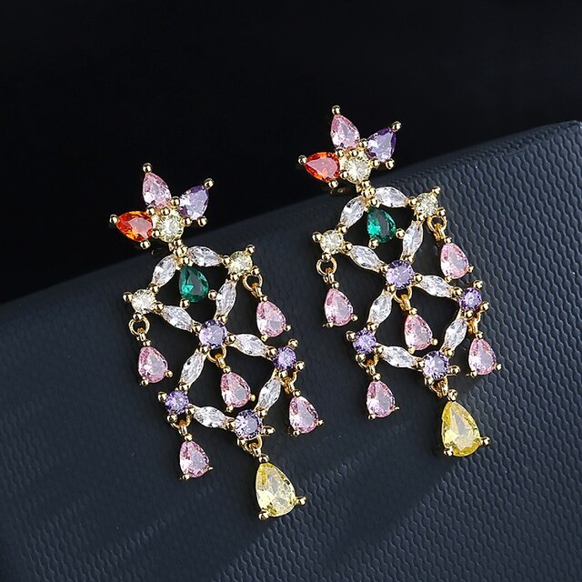 Shoes & Bags Fashion Accessories | Womens Purple Clear Green AAA Cubic Zirconia Drop Earrings Marquise Cut Floral Theme Flower S