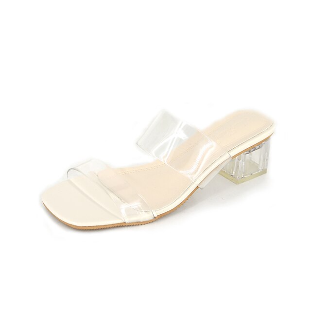 

Women's Sandals Chunky Heel Peep Toe Casual Daily PU Leather Loafer Summer Solid Colored Almond Beige