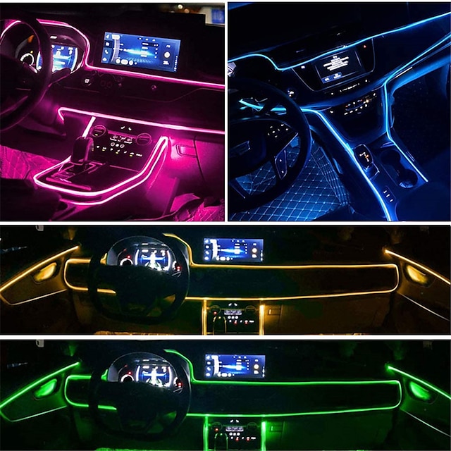  LED Car Interior Decorative Light Strip 16 Million Colors 5 in 1 with 236 inches RGB Flexible EL Wire By APP Control Automobile Atmosphere Lamp Neon Light Strip 1 Set
