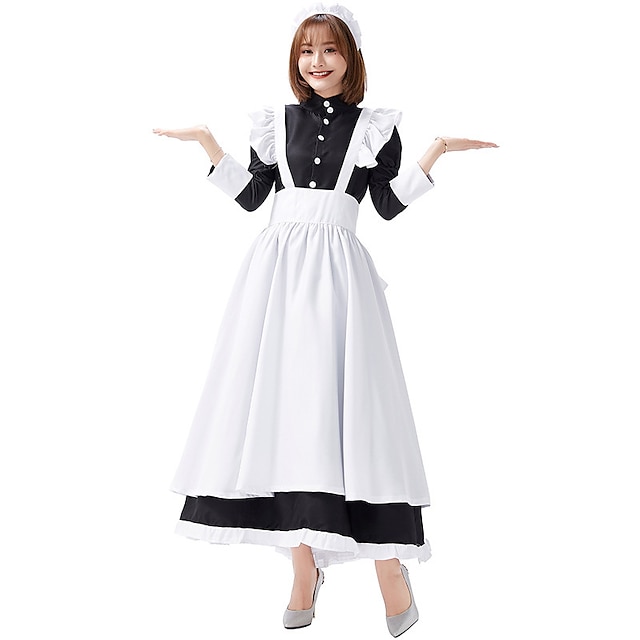  Lolita Shiro& Kuro Lolita Ōji Lolita (Boystyle) Maid Uniforms Dress Men's Women's Japanese Cosplay Costumes Black Solid Colored Bishop Sleeve Long Sleeve Maxi / Apron / Apron
