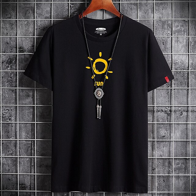

Men's T shirt Print Sun Round Neck Casual Daily Short Sleeve Tops Lightweight Formal Breathable White Black Dark Gray