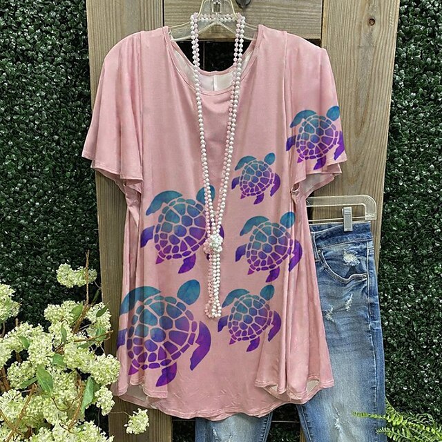 

Women's Plus Size Tops Blouse Floral Print Short Sleeve Crewneck Streetwear Going out Weekend Polyester Spring Summer Blue Gray