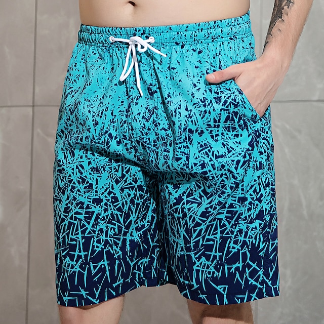 

Men's Stylish Simple Shorts Beach Shorts Pocket Patchwork Elastic Drawstring Design Short Pants Daily Holiday Micro-elastic Geometric Pattern Color Block Breathable Lightweight Mid Waist Green Blue