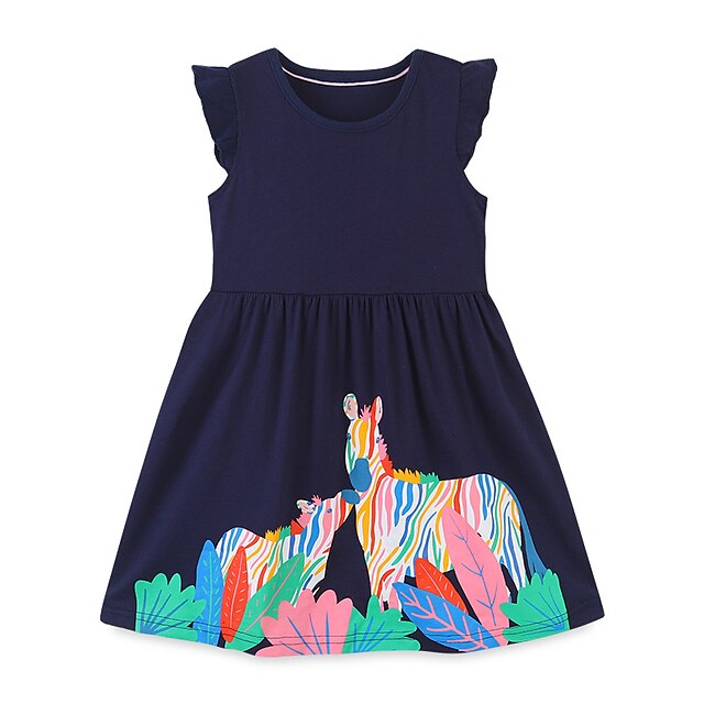 

Kids Little Girls' Dress Cartoon Horse Animal A Line Dress Daily Print Navy Blue Knee-length Sleeveless Casual Dresses Summer Regular Fit 2-8 Years