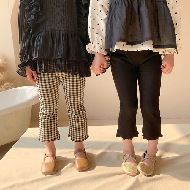 

Kids Girls' Pants White Black Plaid Spring Summer Active Casual 2-8 Years