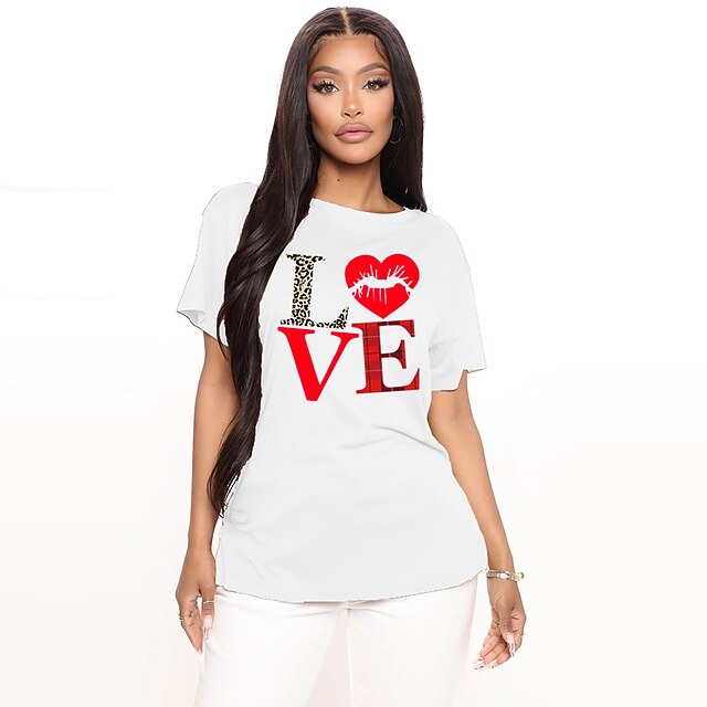 

Women's T shirt Graphic LOVE Letter Print Round Neck Basic Tops 100% Cotton Green Blue White