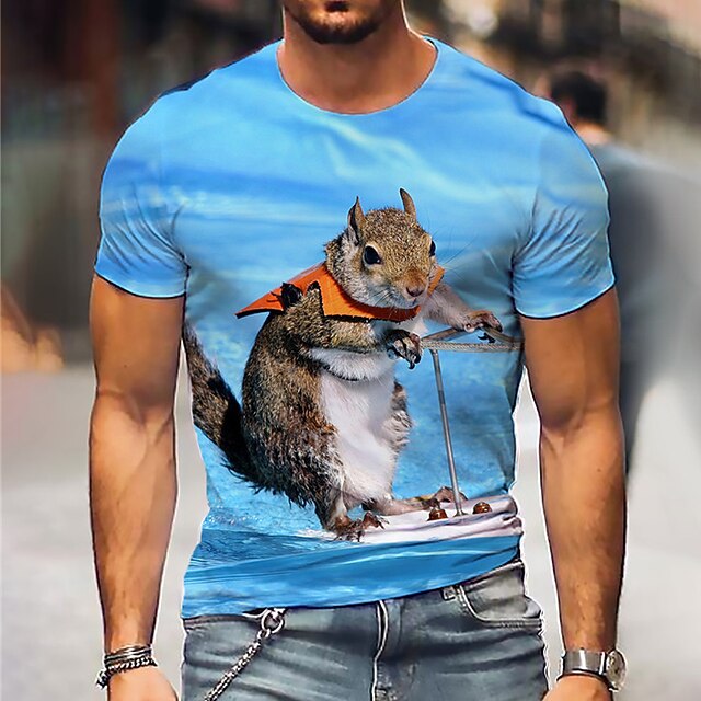 

Men's T shirt 3D Print Graphic Chicken Animal Crew Neck Daily Sports Print Short Sleeve Tops Casual Classic Designer Big and Tall Blue Royal Blue