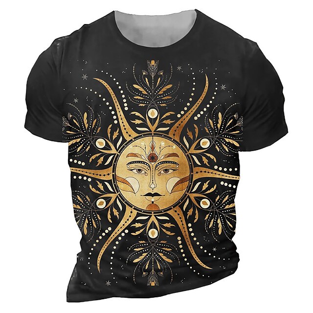 

Men's Unisex T shirt 3D Print Graphic Prints Sun Crew Neck Street Daily Print Short Sleeve Tops Casual Designer Big and Tall Sports Black