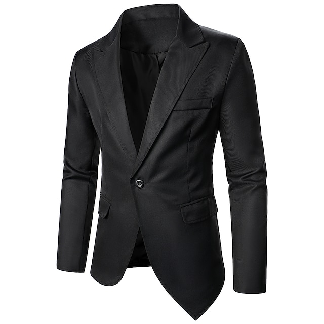 

Men's Blazer Blazer Party Business Business Casual Solid Colored Single Breasted One-button Regular Fit Polyester Men's Suit Black - Shirt Collar