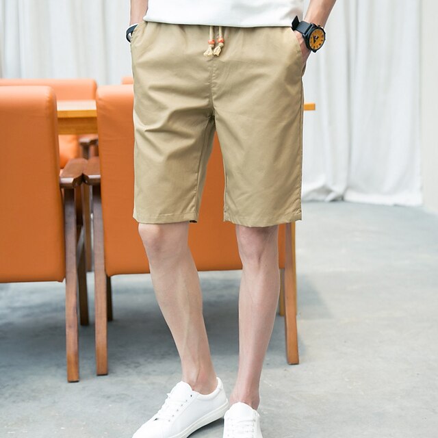 

Men's Chic Modern Casual / Sporty Straight Shorts Elastic Drawstring Design Knee Length Pants Casual Daily Micro-elastic Solid Colored Comfort Soft Mid Waist White Black Wine Khaki Deep Blue M L XL