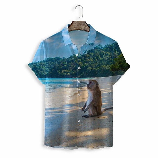 

Men's Shirt 3D Print Graphic Turndown Casual Daily 3D Print Short Sleeve Tops Casual Fashion Classic Blue