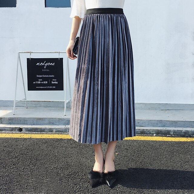 

Women's Fashion Ankle-Length Skirts Going out Casual / Daily Solid Colored Pleated Gray One-Size