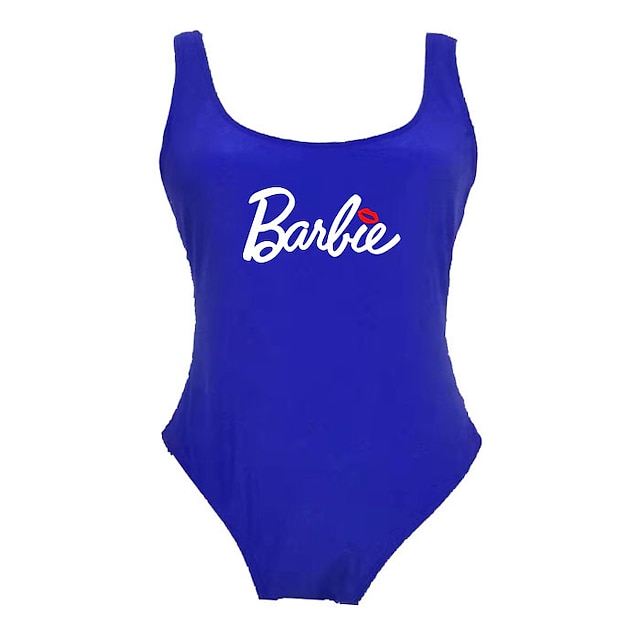 

Women's Swimwear One Piece Monokini Bathing Suits Swimsuit Tummy Control Open Back Letter White Black Pink Royal Blue Red Scoop Neck Bathing Suits New Vacation Fashion / Modern / Padless