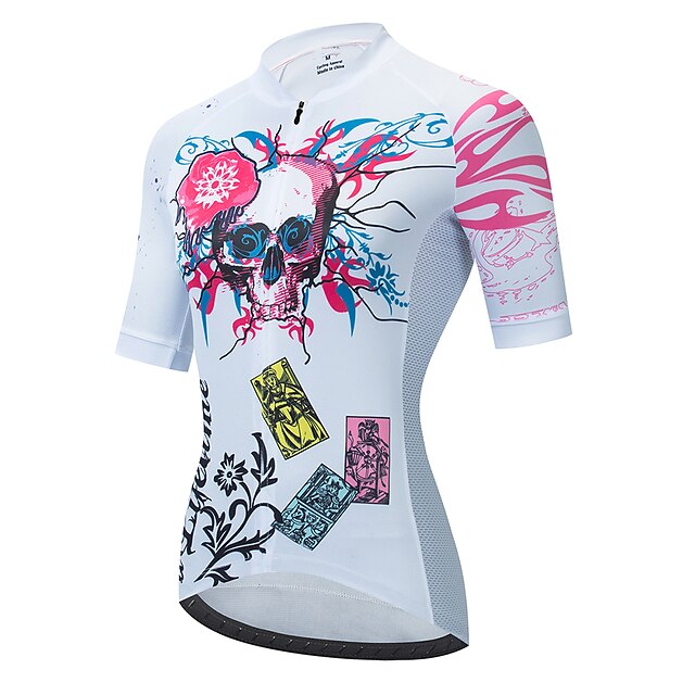 

21Grams Women's Short Sleeve Cycling Jersey Summer Spandex White Skull Floral Botanical Bike Top Mountain Bike MTB Road Bike Cycling Quick Dry Moisture Wicking Sports Clothing Apparel / Athleisure