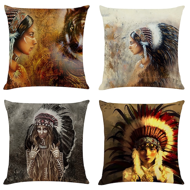 

Indian Double Side Cushion Cover 4PC Soft Decorative Square Throw Pillow Cover Cushion Case Pillowcase for Bedroom Livingroom Superior Quality Machine Washable Indoor Cushion for Sofa Couch Bed Chair