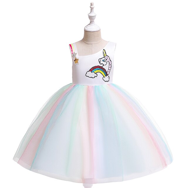 

Kids Little Girls' Dress Cartoon Unicorn A Line Dress Special Occasion Print Yellow Light Blue Midi Sleeveless Princess Sweet Dresses Summer Regular Fit 3-10 Years