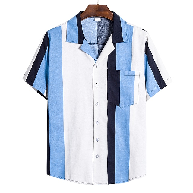 

Men's Shirt 3D Print Striped Classic Collar Casual Daily Print Short Sleeve Tops Casual Fashion Hawaiian Rainbow / Summer / Beach