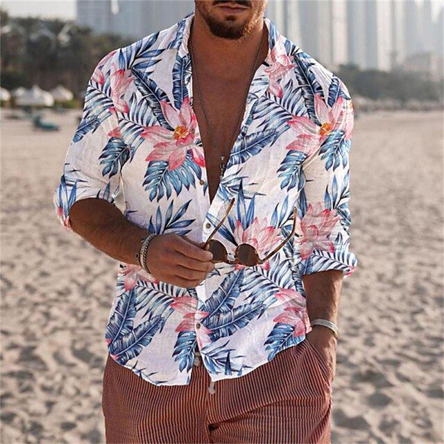 

Men's Shirt Floral Turndown Street Casual Button-Down Print Long Sleeve Tops Casual Fashion Breathable Comfortable Rainbow