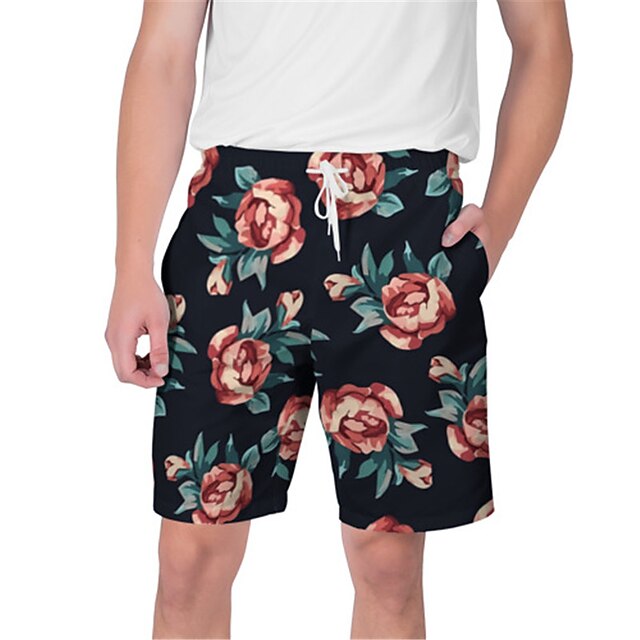 

Men's Streetwear Hawaiian Shorts Beach Shorts 3D Print Elastic Drawstring Design Short Pants Casual Daily Graphic Flower / Floral Breathable Soft Mid Waist Green White Black Pink S M L XL XXL
