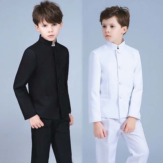 2 Pieces Ring Bearer Suit Boys Kids Pants Set Formal Set Party Date Cool Formal Solid Color Black White Polyester 8