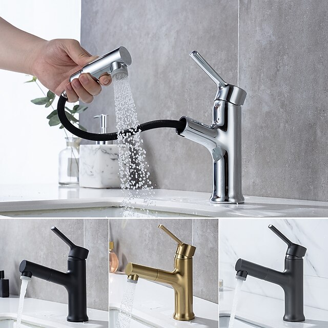 Bathroom Sink Faucet Pull out / Pullout Spray Electroplated Centerset