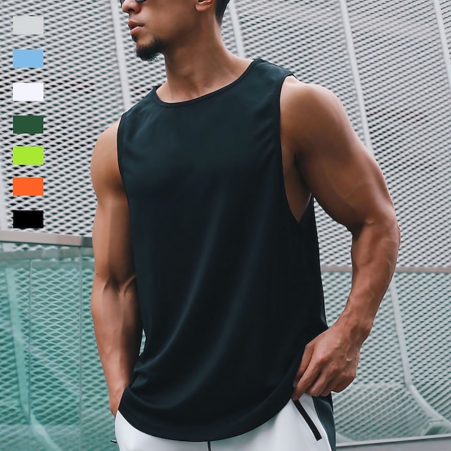  Men's Sleeveless Workout Tank Top Running Tank Top Top Athletic Athleisure Summer Spandex Quick Dry Breathable Soft Fitness Gym Workout Running Jogging Sportswear Army Green