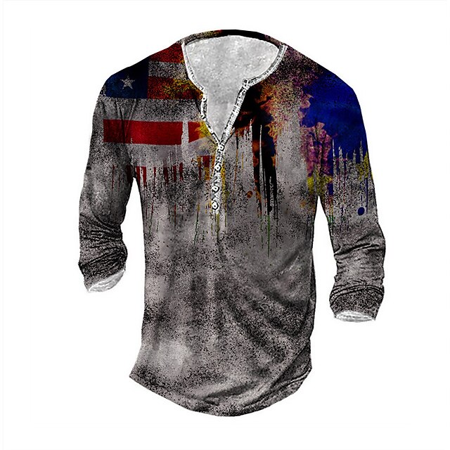 

Men's Henley Shirt Tee T shirt 3D Print Graphic Oil Painting Plus Size Henley Daily Sports Button-Down Print Long Sleeve Tops Basic Casual Classic Designer Gray