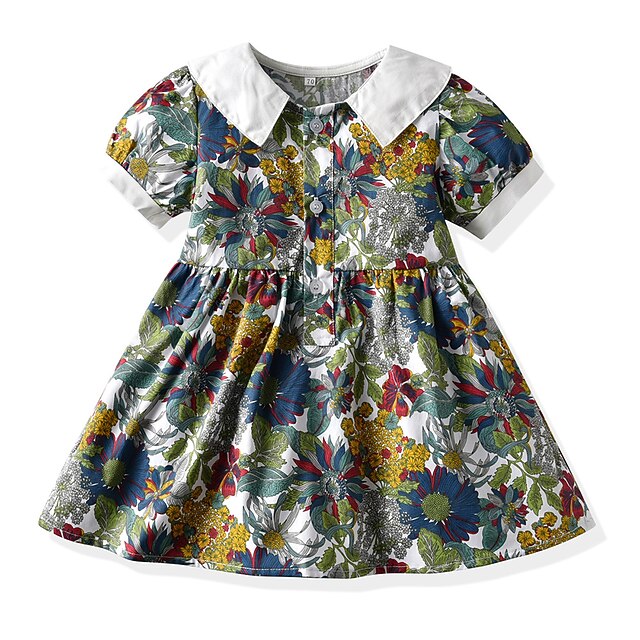 

Kids Little Girls' Dress Floral Flower A Line Dress Daily Print Green Above Knee Short Sleeve Sweet Dresses Summer Regular Fit 1-5 Years