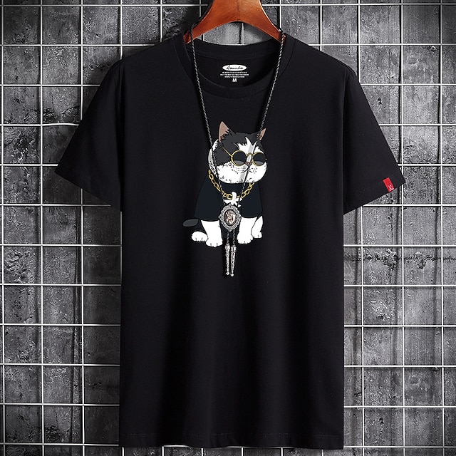 

Men's T shirt Print Animal Round Neck Casual Daily Short Sleeve Tops Lightweight Formal Breathable White Black Dark Gray