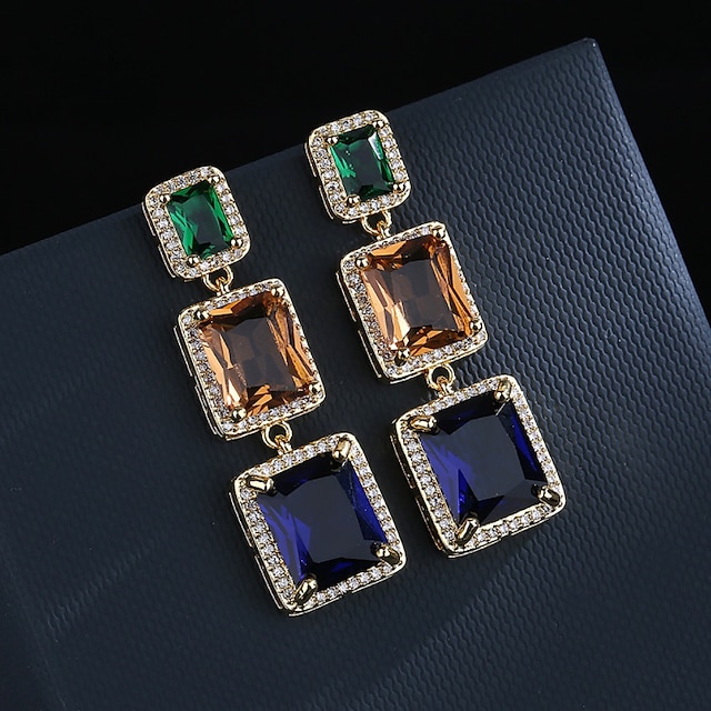 Shoes & Bags Fashion Accessories | Womens Coffee Blue Green AAA Cubic Zirconia Drop Earrings Monogram Lucky Statement Ethnic Fas