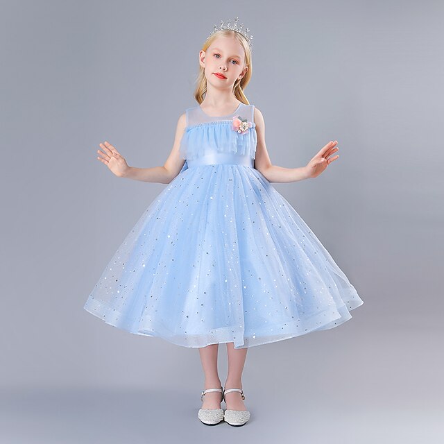 

Kids Little Girls' Dress Sequin Flower Tulle Dress Party Performance Sequins Mesh White Pink Light Blue Midi Sleeveless Elegant Princess Dresses Children's Day Spring Summer Slim 4-13 Years