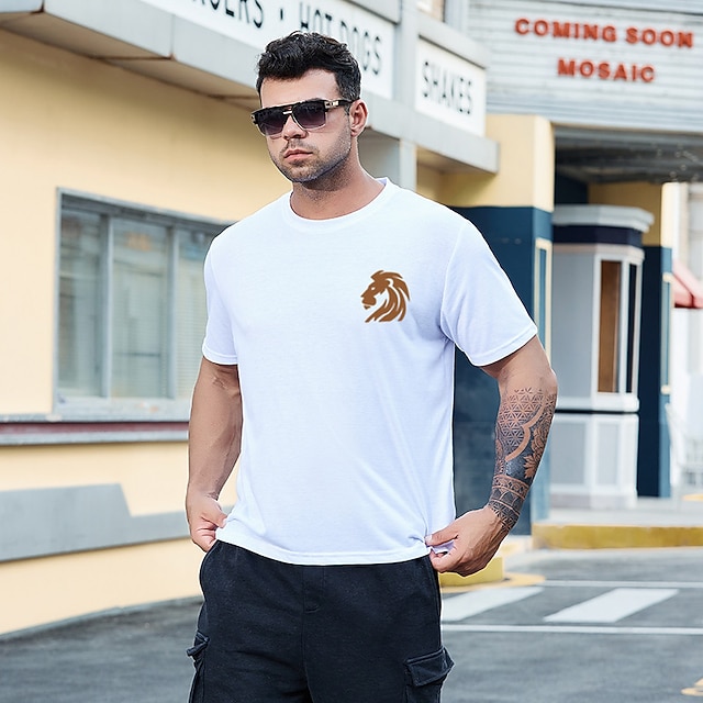 

Men's T shirt Hot Stamping Graphic Prints Lion Crew Neck Street Casual Print Short Sleeve Tops Basic Fashion Designer Big and Tall White Black Khaki