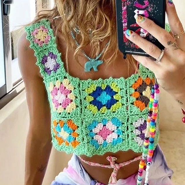 

Women's Sweater Vest Knitted Patchwork Color Block Stylish Casual Soft Sleeveless Sweater Cardigans Square Neck Strap Fall Spring Green White Black