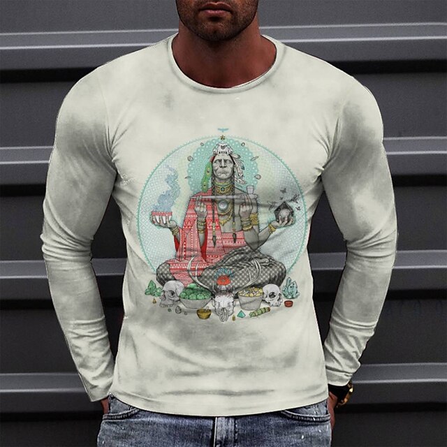 

Men's Tee T shirt 3D Print Graphic Round Neck Casual Daily Print Long Sleeve Tops Fashion Designer Comfortable Big and Tall Beige