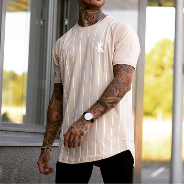 

Men's T shirt Striped Crew Neck Casual Daily Short Sleeve Tops Lightweight Fashion Big and Tall Sports Light Pink