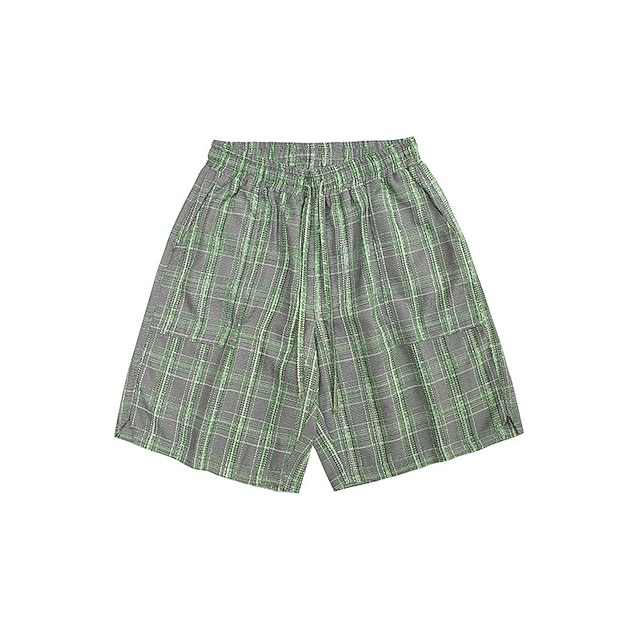 

Men's Casual / Sporty Chino Shorts Pocket Elastic Waist Knee Length Pants Casual Daily Micro-elastic Tartan Comfort Breathable Mid Waist Green S M L XL