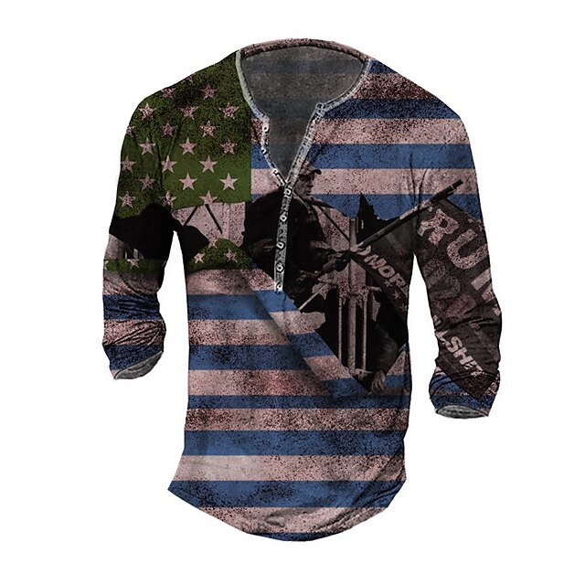 

Men's Henley Shirt Tee T shirt 3D Print Graphic National Flag Plus Size Henley Daily Sports Button-Down Print Long Sleeve Tops Basic Casual Classic Designer Pink