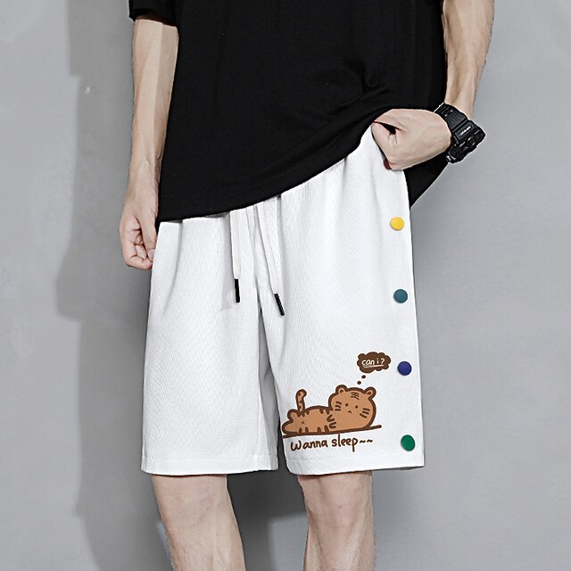 

Men's Shorts Athleisure Baggy Shorts Shorts Drawstring Print Short Pants Daily Micro-elastic Character Outdoor Sports Mid Waist Green White Black Light Blue M L XL XXL