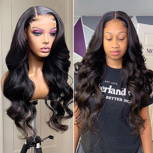 

Glueless Lace Front Wigs Synthetic Hair Loose Wave Black Color with Baby Hair Pre Plucked Fiber Hair Lace Wig