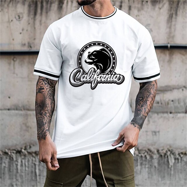 

Men's T shirt Hot Stamping Graphic Letter Crew Neck Casual Daily Print Short Sleeve Tops Lightweight Fashion Big and Tall Sports White