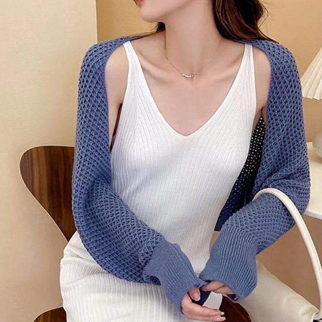 

Women's Shrug Hollow Out Knitted Pure Color Stylish Elegant Casual Long Sleeve Sweater Cardigans V Neck Spring Summer Blue White Black