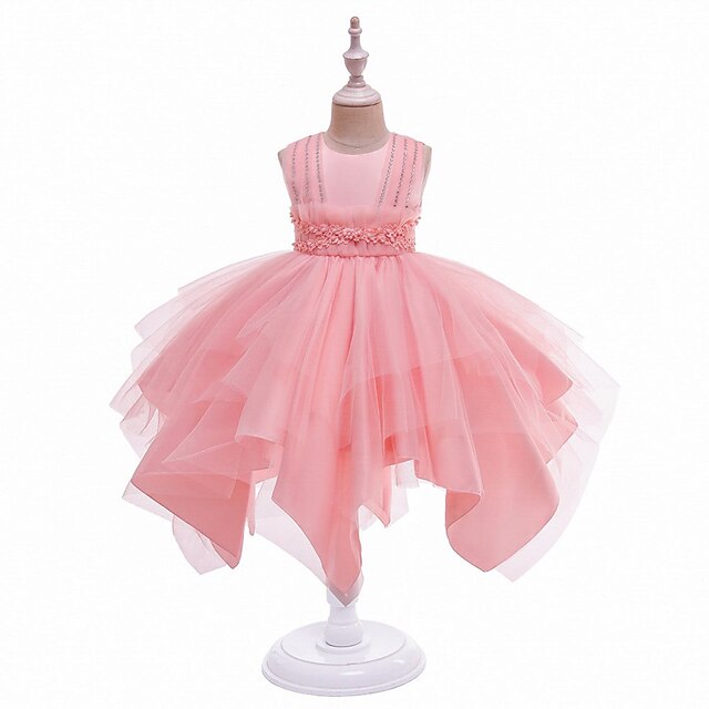 

Kids Little Girls' Dress Plain Tulle Dress Party Birthday Beaded Mesh White Pink Wine Knee-length Sleeveless Princess Sweet Dresses Children's Day Spring Summer Slim 3-10 Years