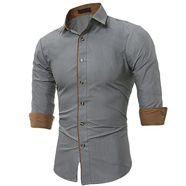 Men Long Sleeve Shirts Button Down Smart Plain Formal Collared Party Dress Shirt