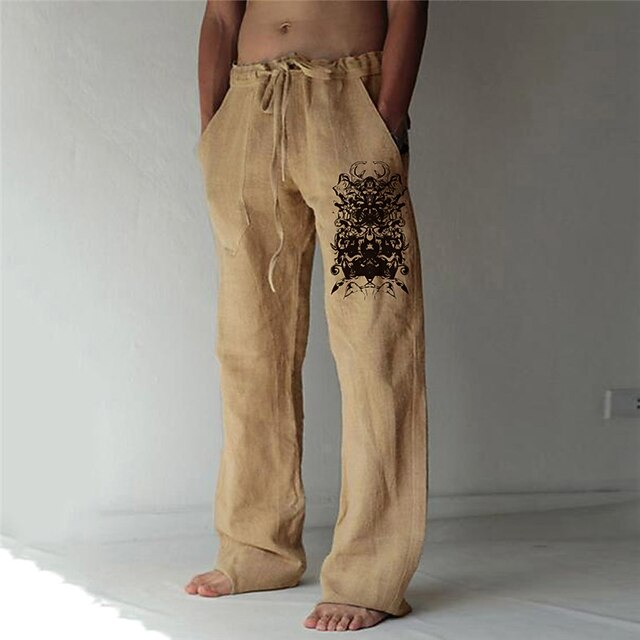 

Men's Fashion Designer Straight Trousers Beach Pants 3D Print Elastic Drawstring Design Front Pocket Pants Casual Daily Graphic Prints Flower / Floral Comfort Soft Mid Waist White Khaki S M L XL XXL