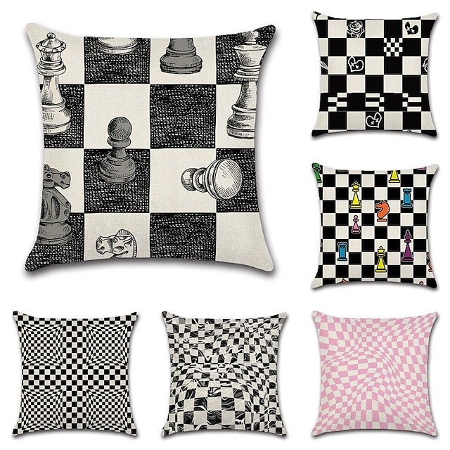 

Geometric Checkerboard Double Side Cushion Cover 6PC Soft Decorative Square Throw Pillow Cover Cushion Case Pillowcase Superior Quality Machine Washable Indoor Cushion for Sofa Couch Bed Chair