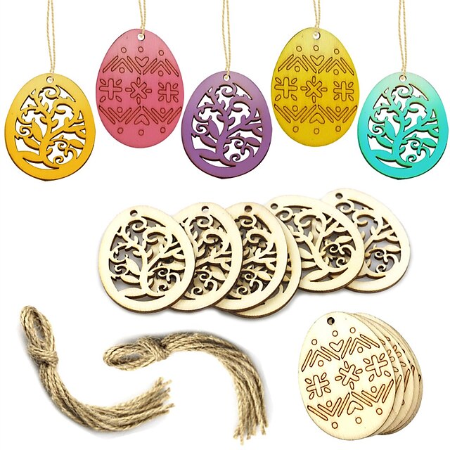 6Pcs Vintage Foam Hanging Easter Eggs Party Ornaments Tree Crafts