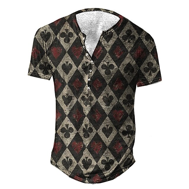 

Men's Henley Shirt Tee T shirt 3D Print Graphic Argyle Poker Plus Size Henley Daily Sports Button-Down Print Short Sleeve Tops Basic Casual Classic Designer Black / Red